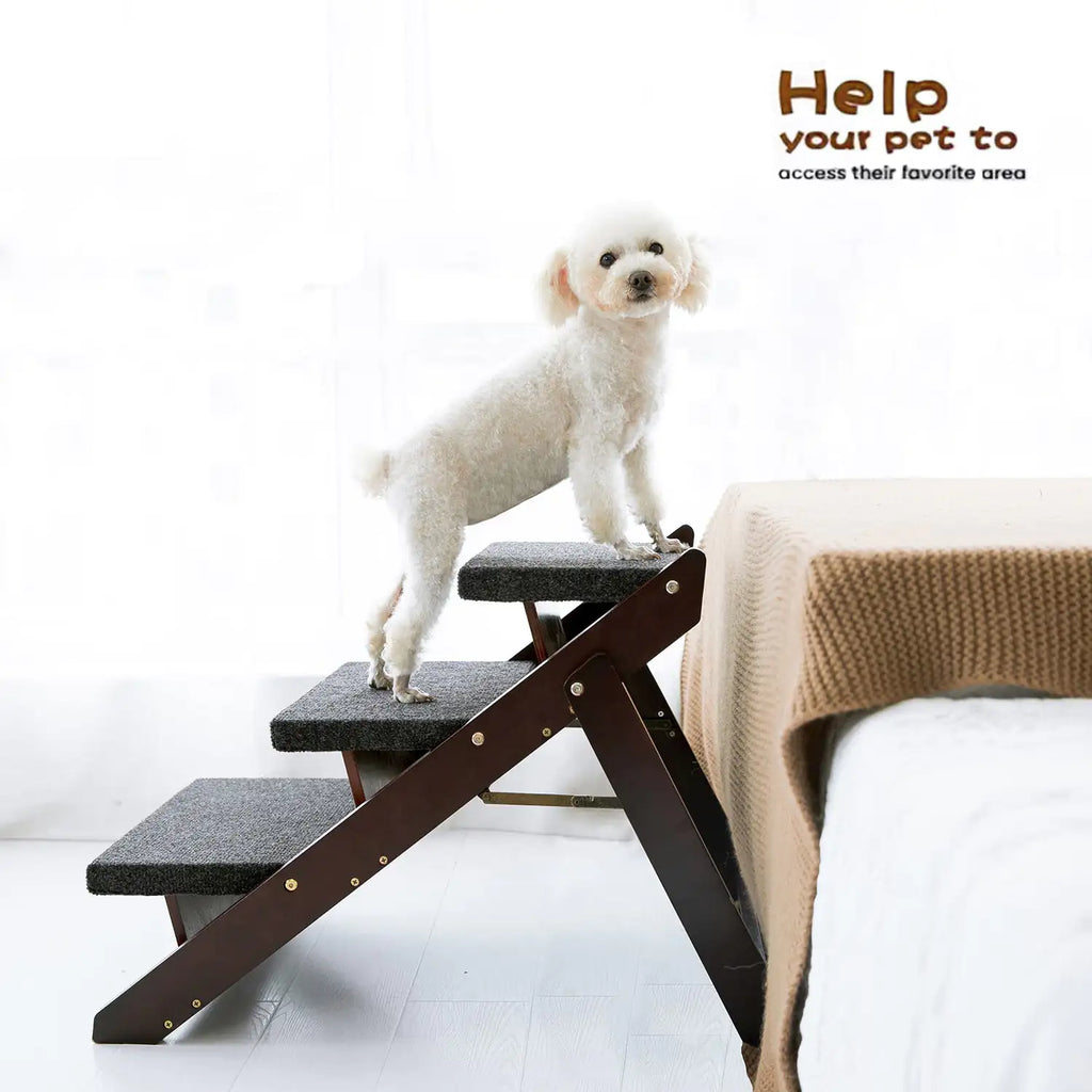 Wood Pet Stairs Pet Steps Foldable 3 Levels Dog Stairs & Ramp Perfect For Beds And Cars Portable Dog Cat Ladder Up To 110 Pounds